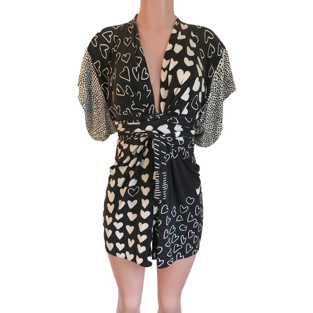 Issa London mixed hearts mini silk jersey kimono dress